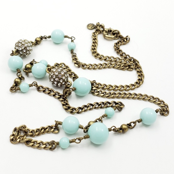 J. Crew Jewelry - J. Crew Sweater Necklace Pale Turquoise + Pave